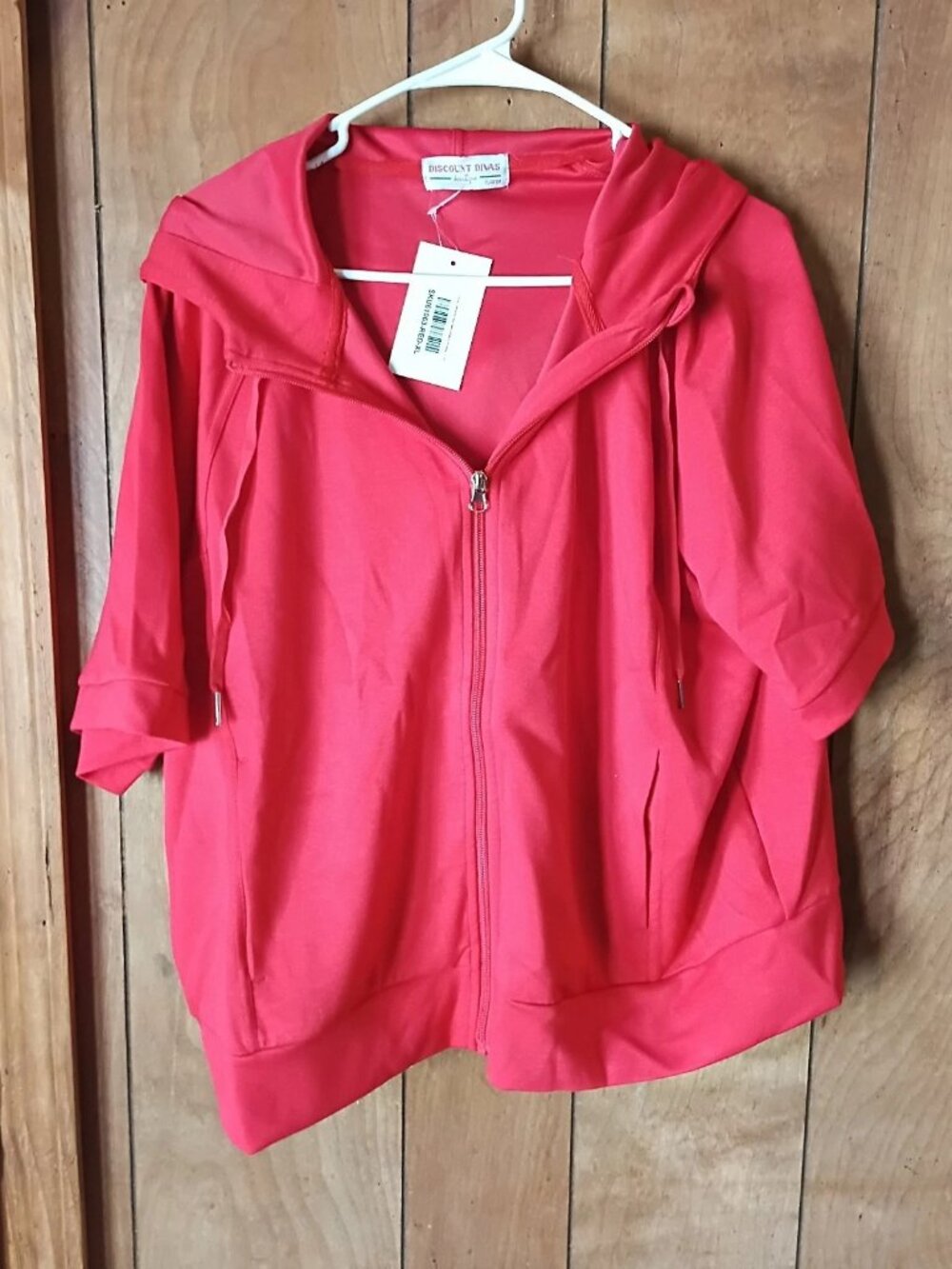 Discount Divas Luxe Scuba Hoodie XL Coral Pink Zip Up Short Sleeve NWT